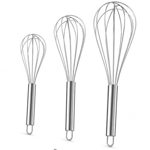 Set di 3 fruste a palloncino in acciaio inox, 20/25/30/30 cm, fruste manuali da cucina per sbattere le uova, mescolare, mescolare salse e cuocere al forno
