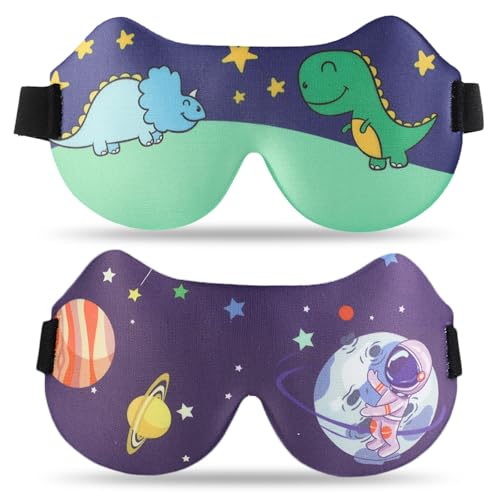 SacJkt Máscara del Sueño, 2 piezas Antifaz para Dormir 3D para Niños con Correa Ajustable, Antifaz para Dormir para Niños y Niñas para Viajes, Siesta, Camping（Verde azul+ violeta）
