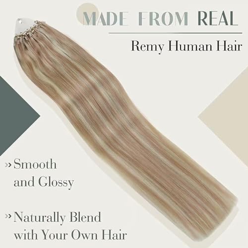 LaaVoo Micro Loop Hair Extensions 16 Inch Real Human Hair Remy Straight Highlight Ash Blonde & Platinum Blonde Invisible Micro Ring Hair Extensions 50g 50s #18/613 - Image 4