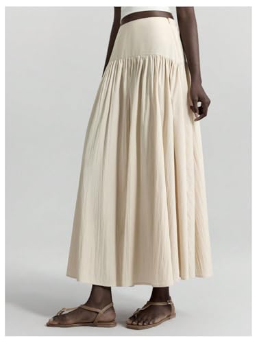 MakeMeChic Women's A Line Long Skirt Ruffled Flared Hem Fall Skirts Vacation Outfits2