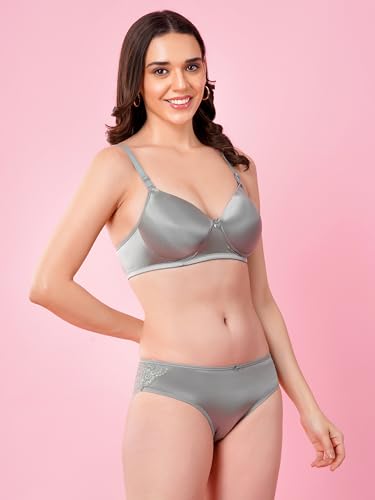 Image of Women's Seamless Non-Padded Wirefree Bra with Mid-Rise Bikini Panty Set | Soft Stretch Everyday Comfort Lingerie Set