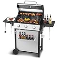 3-Burner Propane Gas Grill with 30,000 BTU Output - Double-layer Stainless Steel Grill Lid, Cast Iron Cooking Grids, Easy-Clean Grease Management & Even Heat Distribution for Perfect BBQs
