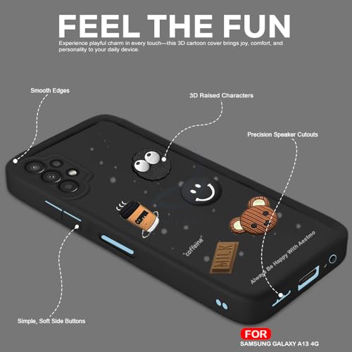Image of AESTMO Back Case Cover for Samsung Galaxy A13 4G | Cute Fun Cartoon 3D Ball | Coffee Silicone Case | Full Body Protection | Camera Protection Back Cover for Samsung Galaxy A13 4G (Black)