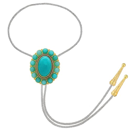 Image of GelConnie Bolo Tie for Men Women Western Cowboy Turquoise Leather Necktie | Natural Stone Bolo Tie Necklace for Women Rodeo Cowboy Leather Necktie Native American Western Cowgirl Ties Adjustable Cord