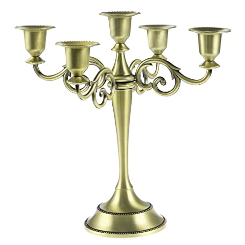 Bougeoir décoratif vintage à 5 branches en métal pour bougies coniques, pour mariage, dîner, fête, décoration d'intérieur (bronze) Cover
