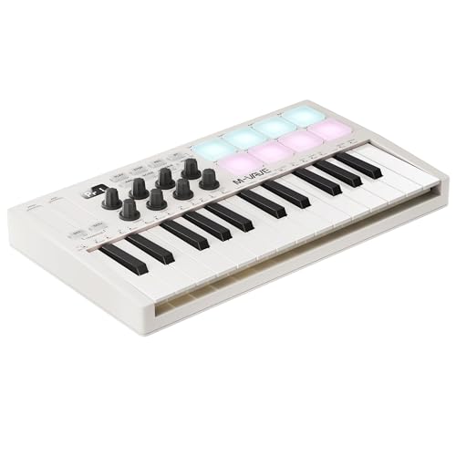Image of 25-Key Wireless Bluetooth MIDI Keyboard Controller with 8 Assignable Knobs, USB-C Rechargeable, Arpeggiator & Chord Modes for Mac /PC /iOS /Android - White