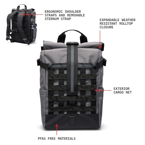 Chrome Industries Barrage 18L Castlerock Twill Roll-Top Backpack – Water Resistant Bag for Work, School, Travel – Features Cargo Net & Laptop Pocket2