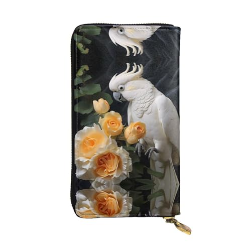 Portefeuille en cuir zippé grand compartiment imprimé oiseau et fleurs pour femme