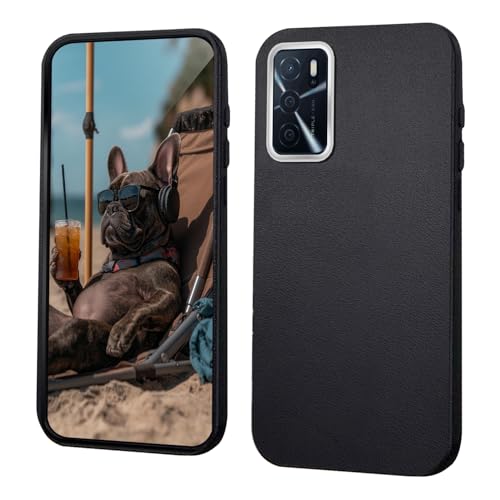 GOGME Funda para OPPO A16 / A54 / A16s Carcasa [Protección del Marco de la Cámara] + Textura de Piel Sintética Funda/Antideslizante con Diseño Ultrafino - Negro
