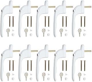 Justech Window Handle 10 Pieces Window Handles Universal Inline Espag UPVC Smart Spindle Window Lock Handle Lockable Window Handle-White
