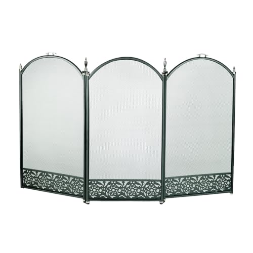 HERSIG- Protector Chimenea - Salvachispas Chimenea leña | Antichispas para Chimeneas de Leña - Rejilla Chimeneas Leña y Estufas - Plegable - 3 Hojas - 96,5 x 61 cm Diseño Decorado