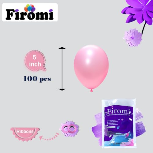 Image of Firomi Pearl Light Pink Balloons 5-inch 100 Pack (with 2 Ribbons)