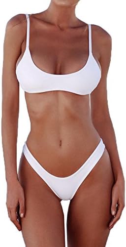 SherryDC Women's Solid Scoop Neck Push Up Padded Brazilian Thong Bikini Swimsuit Bathing Suit