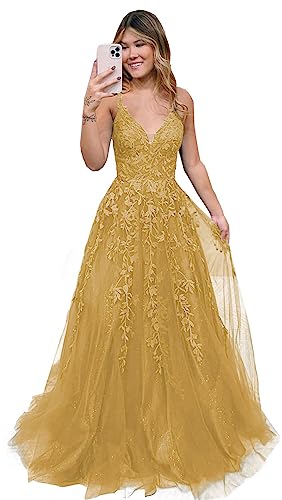 Robe de soirée longue en tulle pour sublimer les courbes féminines avec un décolleté en V or 52