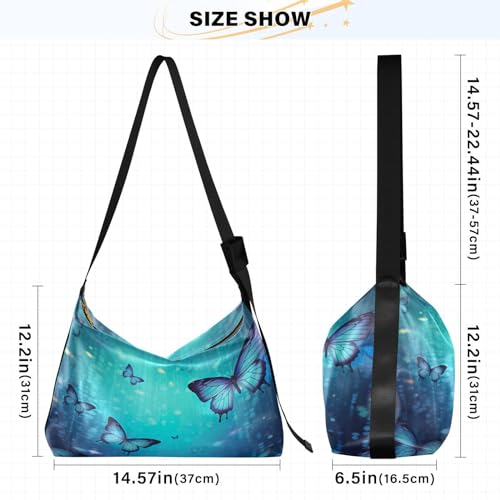 xigua Butterfly Blue Shoulder Bag for Women Waterproof PU Leather Hobo Bags Crossbody Purse with Zipper Closure3