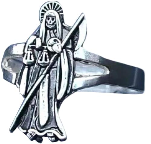 KOVEVE Unisex Solid Santa Muerte Grim Reaper Amulet Stainless Steel Ring Cool Our Lady of Holy Death (10)