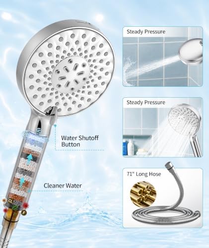 SR SUN RISE Filtered Shower Head with Handheld High Pressure 9 Spray Mode Showerhead Detachable Shower Head Water Softener Filters Beads for Hard Water Remove Chlorine 1 Filter Chrome - 4