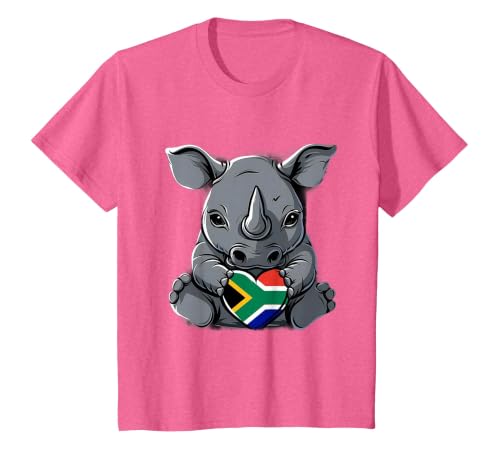 South Africa Flag Cute Rhino Heart South African Pride T-Shirt, Youth, Pink Heather, X-Small