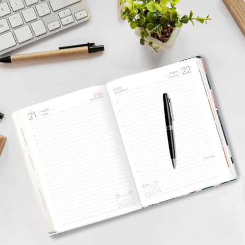 Image of A5 Size Hard Bound 1 Day To A Page Format New Year Executive Daily Planner 2026 Diary with Month Cut Index and Bookmark I Diary 2026 For Girls Women I 344 Pages I 21x15 Cm