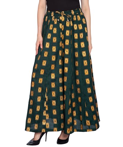 Image of TNQ Full Flared Cotton Palazzo Pants || Gold Print Printed Sharara Garara || Ethnic Or Casual Wear