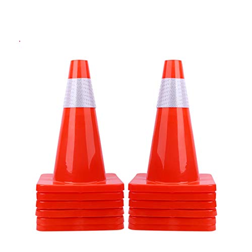 12 Pack 18" Traffic Cones PVC Safety Road Parking Cones Weighted Hazard Cones Construction Cones for Traffic Fluorescent Orange w/4" Reflective Strips Collar Safety Signs (12)