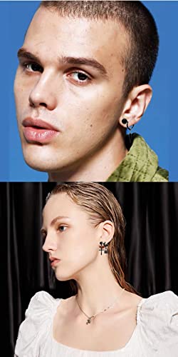 14 Pcs Black Goth Punk Stainless Steel Non Pierced Cross Feather Spike Awl Star Of David Dangle Tassel Clip On Hoop Earrings Set Jewelry For Women Men, Non Piercing Fake Cross Magnetic Stud Earrings #TOP4