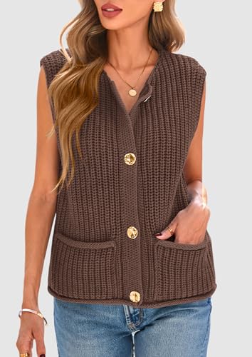 PRETTYGARDEN Women's Summer Sweaters Vest 2025 Sleeveless Button Down Cropped Pockets Chunky Knit Cardigan Trendy Tank Tops4