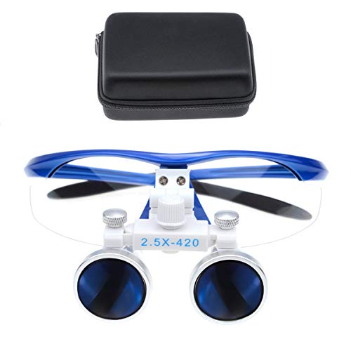 Lupas binoculares de 2,5 x 420 mm, antivaho, portátiles, para uso quirúrgico, color azul Cover