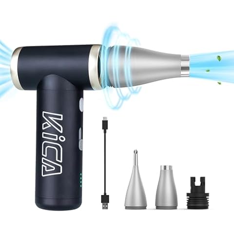 Compressed Air Duster-KiCA JetFan 2S Electric Air Duster,117000 RPM Rechargeable Cordless Air Blower for Cleaning Keyboard&PC, Jet Dry Duster with New Extreme Mode, Metal Shell-Red Cover
