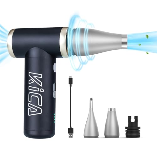 KiCA Electric Air Duster - Jet Fan 2S Rechargeable Air Duster, 117000RPM Brushless Motor, Metal Shell, 56 MPH Wind Speed, Jet Dry Blower for Keyboard, PC, Car & Home Cleaning (Black)