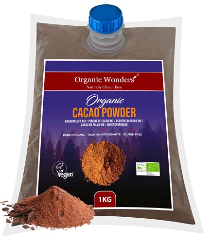 Organic Cacao Powder (1kg) | Ceremonial Grade | Low Cadmium, Pure Magnesium, Potassium & Maganese | Tropical Theobroma | Vegan | Perfect For Baking & Hot Chocolate By Organic Wonders®