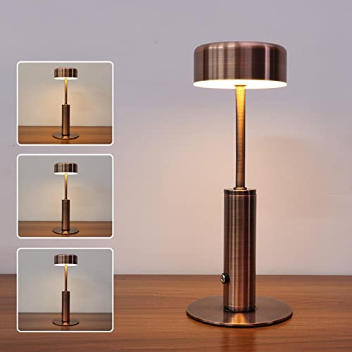 Generic Rechargeable Table Lamp Metal Desk Battery Operated 2W Desk Lamp Bar Decor Dinner Farmhouse Kids Nursery Coffee Shop, Cylindrical Bronze #TOP4