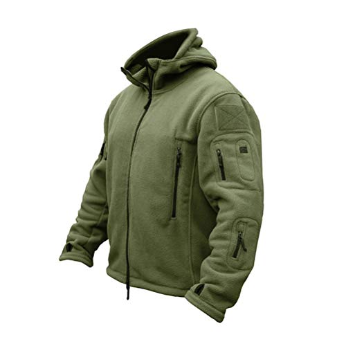 Onsoyours Homme Militaire Résistant au Vent Veste Polaire Chaud avec Capuche pour des Sports Manteau Veste d'automne Le Travail et Le Loisir A Vert XL