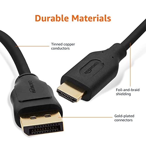 Amazon Basics DisplayPort to HDMI Display Cable, Uni-Directional, 4K@30Hz, 1080P Full HD, 1920x1200, Gold-Plated Plugs, Durable & Flexible, 10 Foot, Black, 5-Pack view 4