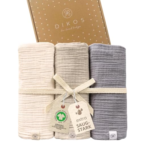DIKOS Baby Mulltücher 3er Set – Musselintücher aus Bio-Baumwolle 64×64 cm