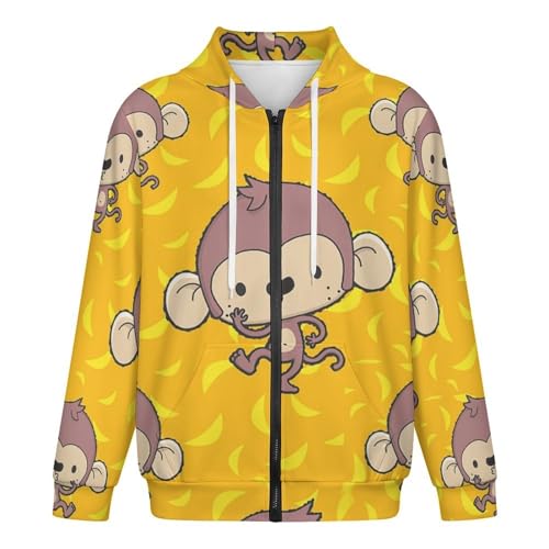 Banana And Monkeys Men's Hoodie Full-zip Hooded Sweatshirt Zip-up Pockets Jackets4