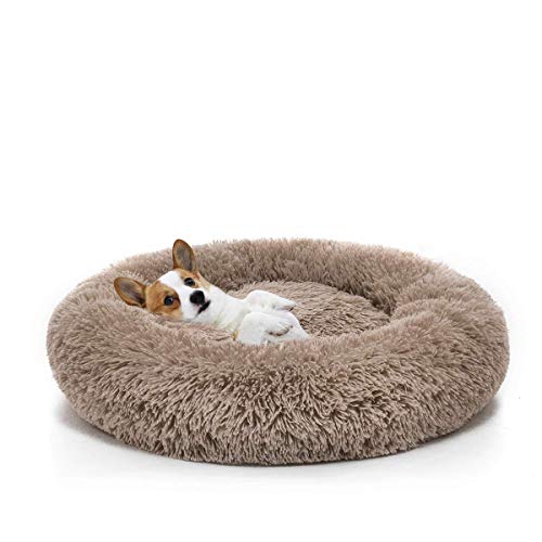 Pet Calming Bed, Donut Dog Bed Cuddler Nest Soft Plush Cat Cushion Improved Sleep Washable Coffee S