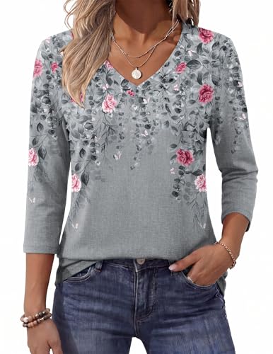 Image of Zeagoo Womens Blouse Casual 3 /4 Length Sleeve V Neck Basic T-Shirts Spring Summer Cute Tunic Tops Business Work Tees