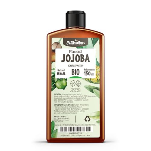 Jojobaöl Bio 150 ml - 100% Bio, Rein, Natürlich & Kaltgepresst, Haare und Nägel, Gesichtsöl und Körperöl, Vegan & Hexanfrei