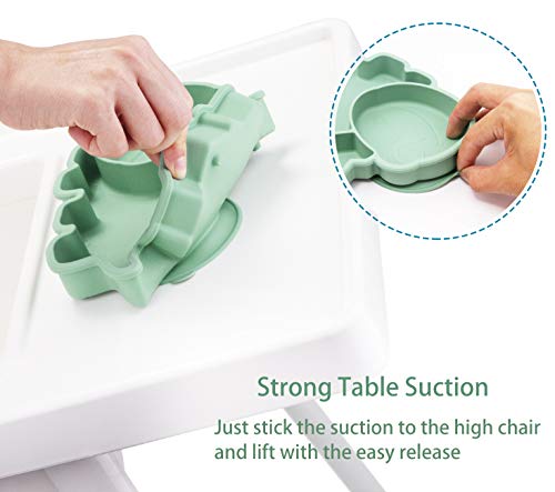 Silicone Suction Plate For Toddlers With Fork Spoon Set - Self Feeding Training Divided Plate Dish And Bowl For Baby And Toddler, Fits For Most Highchairs Trays (Dino Green) #TOP2