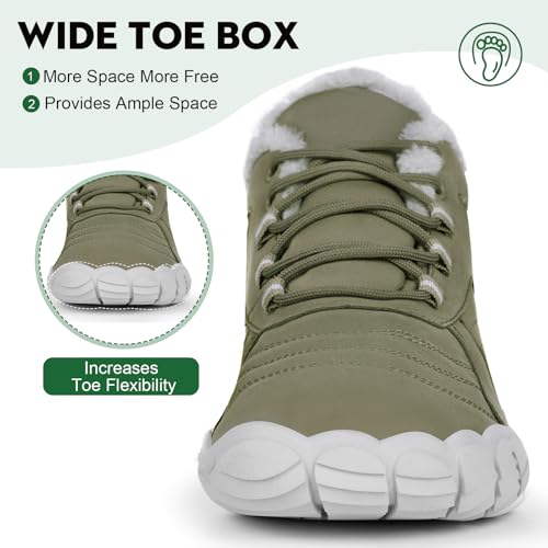 Image of HiGropcore Barefoot Snow Boots for Women Men, Warm Fur Lined Water Repellent Winter Barefoot Shoes, Wide Toe Box Lightweight Outdoor Ankle Boots