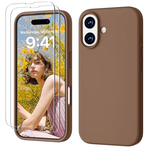 GOODVISH Etui 3 w 1 iPhone 17 Płynny silikon, etui z 2 x hartowanym ochraniaczem, 360 Ochrona ekranu i aparatu na cały korpus [Anti-Shock] iPhone 17 Case 6.3", Khaki