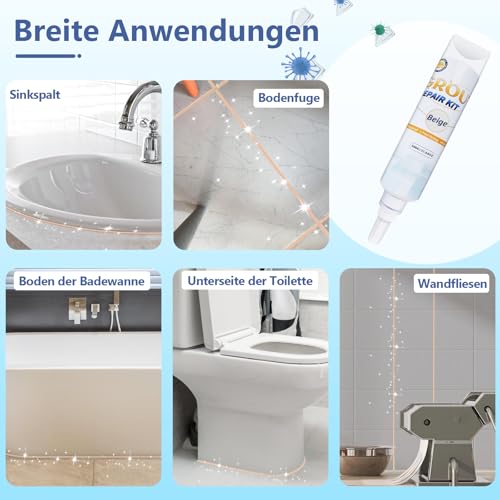 SZ-KARIDGE Fliesenfugen Reparatur Set, 500g Fugenversiegler für Fliesen Reparieren und Erneuern mit 3-in-1 Reparaturspachtel Wasserdichte Fugenfüller für Dusche Bad Küche Bodenfliese (Beige)