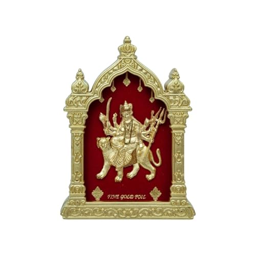Image of EKA Temple Series Durga Table Top Premium Gold Foil Artwork with Metal Stand | Divine Goddess Durga Inspired Spiritual Decor for Home, Office & Pooja Space | Auspicious Gift