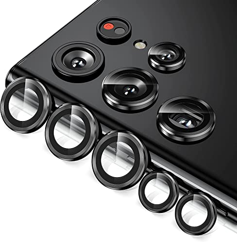 Image of XYKOS Camera Lens Protector Compatible with Samsung Galaxy S22 Ultra, Scratch-Resistant Ultra-Thin Tempered Glass with Aluminum Edge, Set of 5, Black