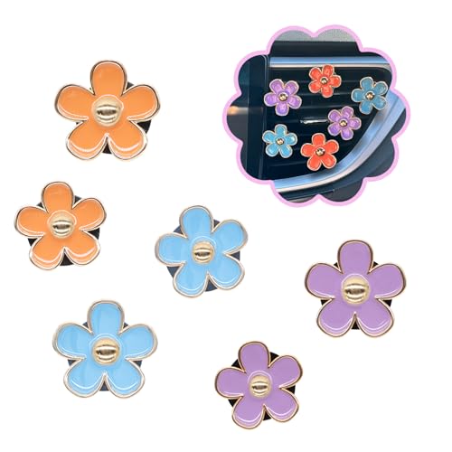 Image of ORIESSE 6pcs Flower Car Air Freshener Vent Clips,Purple Orange Blue Daisy Flowers Air Vent Clip Car Accessories for Women 3.3cm /3cm Flower Girly Vehicle Decor,Refillable Diffuser