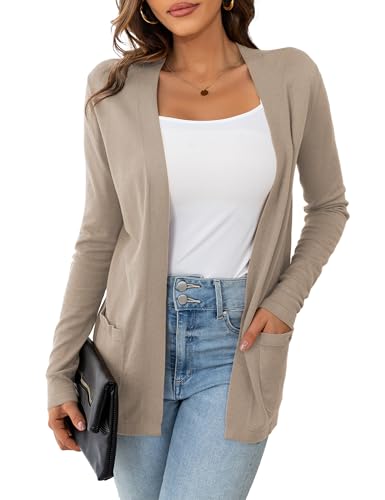 Image of VERABENDI Womens Lightweight Open Front Long Sleeve Cardigan Sweaters for Women with Pockets S-XL