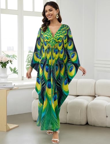 Image of KECVOT Kaftan Dresses for Women Plus Size Batwing Sleeve Caftans Long Bathing Suit Cover Up Maxi Beach Dress Loungewear
