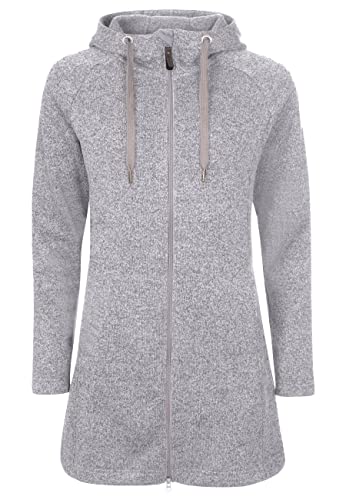 ELKLINE Damen Fleecemantel Durchwärmer | Strickfleecejacke halblang Übergangsjacke Kapuze, Farbe:greymelange, Größe:38