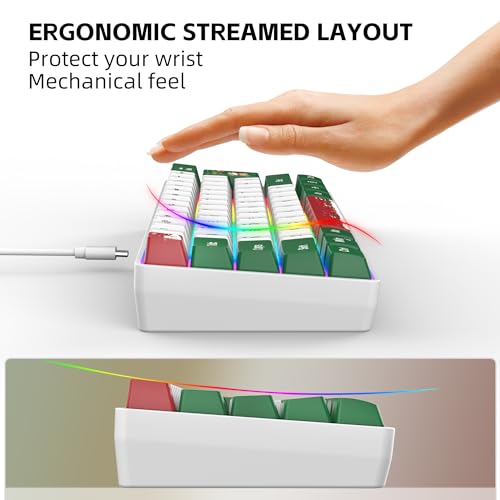 Image of Snpurdiri 60% Wired Gaming Keyboard, RGB Backlit Small Ultra-Compact 61 Keys 60 Percent Gaming Keyboard for PC /Mac Gamer, Typist, Travel, Easy to Carry on Business Trip(Red Green White)